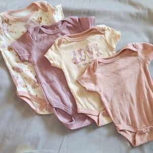 Baby Girls 4-Pack Short-Sleeve One-Pieces — Pink & Cream Mix